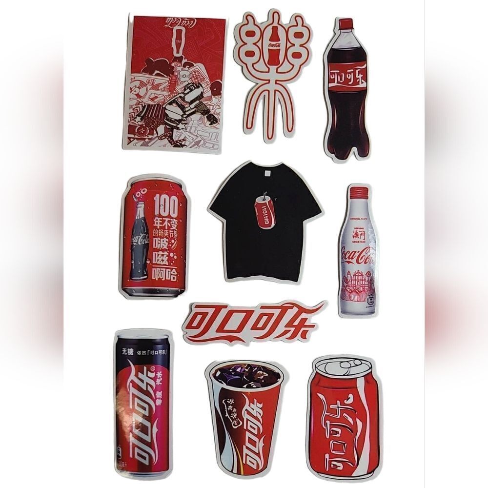 Coca Cola Sticker Decals 10pc Chinese Print Variety Pack Skateboard Notebook